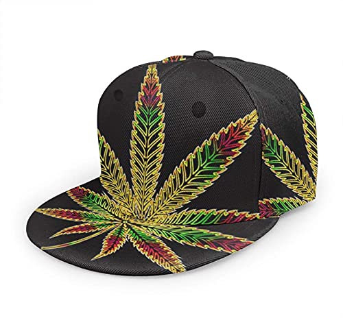 Oaieltj Unisex Baseball Cap Damen Herren Einstellbare Snapback Flat Bill Brim Baseball Cap Cool Hip Hop Hat, Trippy Tie Dye Marihuana Unkrautblatt, Schwarz, One size