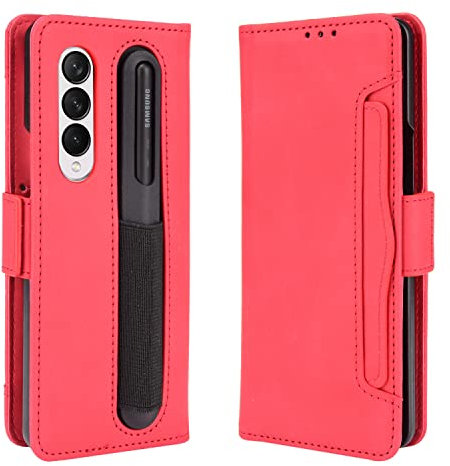 COQUE Coque pour Galaxy Z Fold 3 5G avec emplacements pour cartes de visite et stylet Rouge