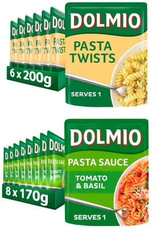 Dolmio Pasta Twists Microwave Fusili Pasta, Bulk Multipack 6 x 200 g pouches With Tomato and Basil Microwave Pasta Sauce, Bulk Multipack 8 x 170 g pouches