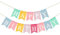 DOJoykey Happy Birthday-Banner aus Sackleinen, wiederverwendbare Wimpelkette in Pastellfarben für Geburtstagspartys zu Hause und im Freien