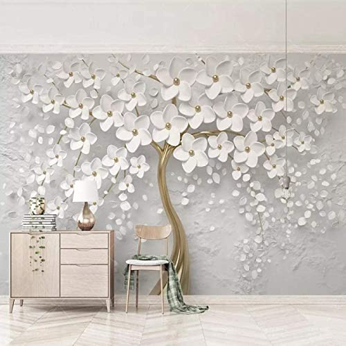 Peintures murales papier peint 3D stéréo fleurs blanches peinture murale salon Tv canapé chambre toile de Décor À La Maison Papier Peint 3D Chambre à coucher Salle de séjour Mural murale-200cm×140cm