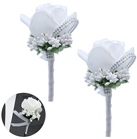 WVRLY Rosen, Ansteckblume für Hochzeit, Knopfloch-Corsage, Rosenblumen, Hochzeitsbedarf, Dekoration für Braut, Bräutigam, Trauzeugen, Mädchen, Blumenstrauß, Brosche, 2 Stück