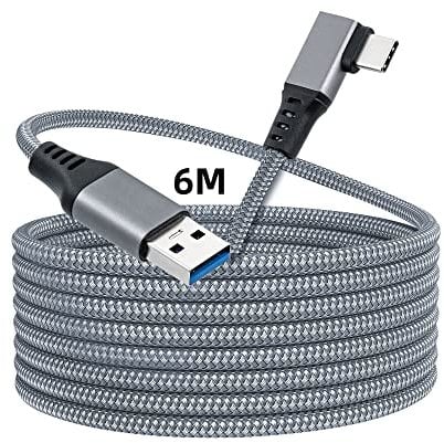 Mcbazel Link Kabel Typ-C zu USB3.0 Datenübertragungskabel 6m rechtwinklig geflochtenes Schnellladekabel für Quest/Quest 2/Quest 3/Type-C Port Geräte