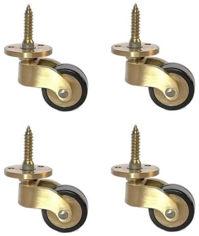 Rueda de latón macizo, ruedas de estilo antiguo de 25 mm, ruedas giratorias de 360 °, ruedas de goma vintage para muebles, con tornillos, carga de 350 libras de 4 paquetes