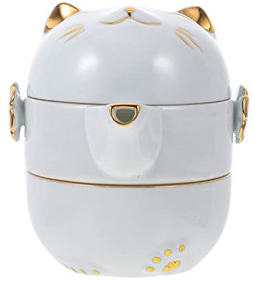 COLLBATH 1 Juego Juego De Té Del Gato De La Suerte Tetera De Cerámica Con Animales Tetera De Gato De Porcelana Tetera De Acero Inoxidable Té Casero Gato Suertudo Oficina Regalo