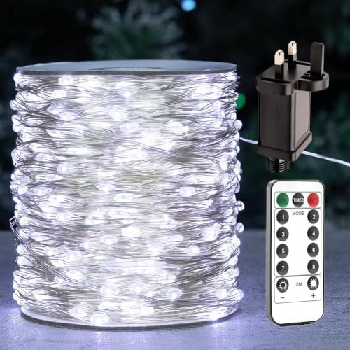 ZELUXDOT Cool White Fairy Lights 100FT Plug in String Lights 8 Modes with Remote for Bedroom,Wedding,Birthday,Party,Christmas Tree,Garden,Patio