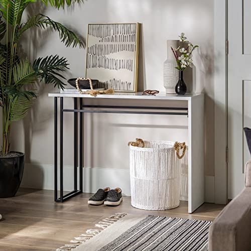 URBNLIVING Wooden Brown or Faux White Marble Top, Metal and Wood Console Table for Hallway, Entryway, Living Room, Office (Faux White Marble)