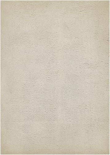 andiamo Teppich San Paolo moderner stilvoller Hochflor Teppich Wohnzimmer Schlafzimmer aus 100% Polyester Florhöhe ca. 27 mm geeignet für Fußbodenheizung geeignet 60 x 130 cm Creme