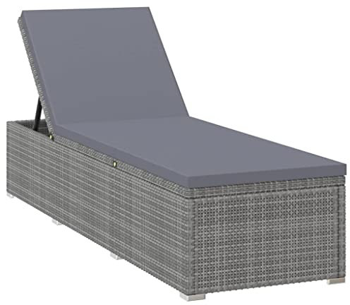 vidaXL Sonnenliege mit Dunkelgrauer Auflage, Gartenliege mit Stahlgestell, Relaxliege für Garten Terrasse, Strandliege, Schwarz Poly Rattan