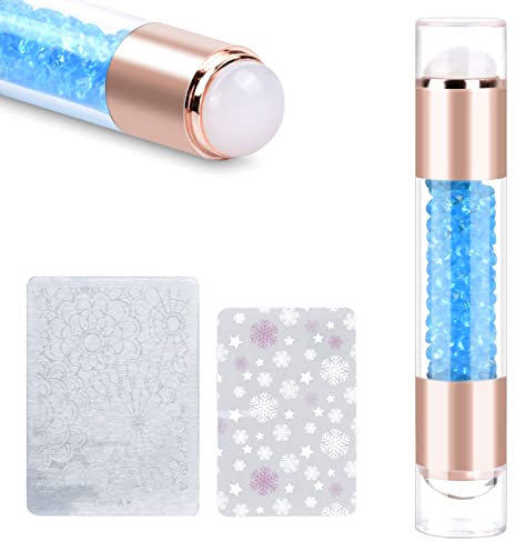 Nagel Stempel Silikon French, Nagelstempel Doppelköpfige, Maniküre Stempel Kit, Nail Art Gelee Stamper, Nagel Rendering Werkzeuge Schimmernder für Den Heim Nagelstudio Gebrauch