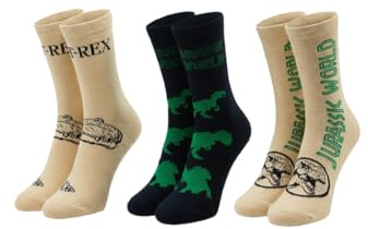 ONOMATO! Jurassic World T-Rex Kinder Socken Jungen 27-30, 3 Paar, Baumwollmix, Kindersocken mit Dinosaurier Motiv, Offiziell lizenziert