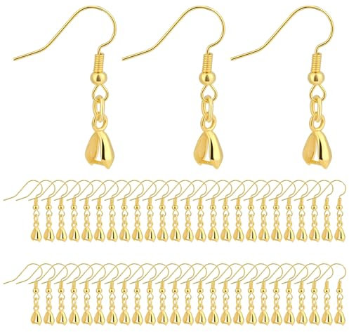50 Stück Ohrring Haken Ohrringe Basteln Ohrringe Selber Machen Edelstahl Gold Ohrhaken Zubehör mit Kugel Spule Set für DIY Ohrhänger Schmuckherstellung