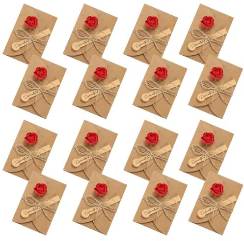PATIKIL 4x3 Getrocknete Blumen Grußkarten, 50er Packung Rosen Handgemachte Blanko-Notizkarte Blumen Einladungskarte mit Umschlägen Vintage Dankeskarte für Geburtstagsfeiern Festivals