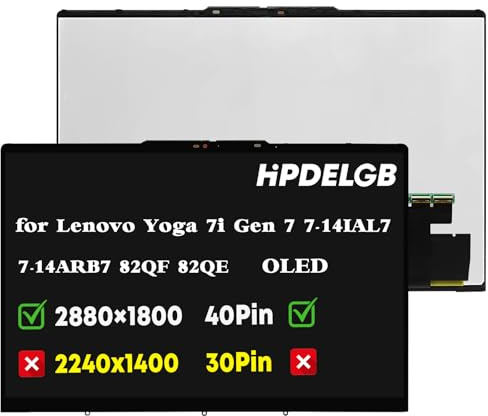 HPDELGB Ersatz für Lenovo Yoga 7i Gen 7 7-14IAL7 7-14ARB7 82QF 82QE 2022 14 Zoll 2.8K 2880×1800 IPS OLED LCD Touchscreen Display Digitizer Assembly