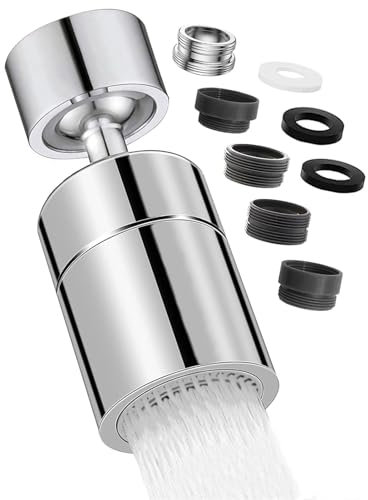 Wonvify Aireador Grifo Cocina de 360°, Aireador de Grifo Ajustable de 2 Modos con 5 Adaptadores de Boquilla, Grifo Flexible con Boquilla de Rosca Externa M22 o Rosca Interna M24/M20/M18