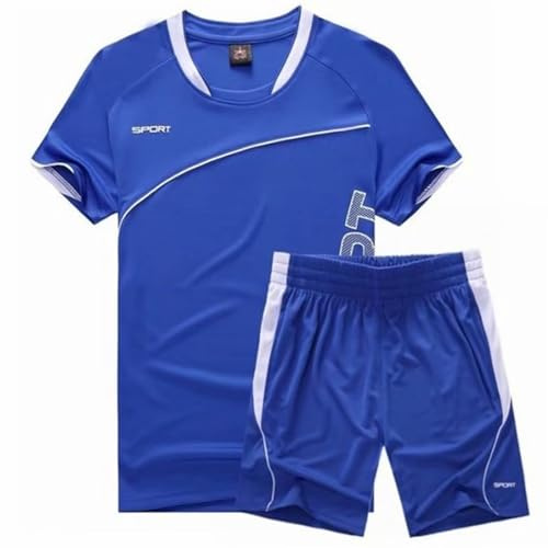 Cozozn fotbollströjor sportset shorts och t-shirt set pojkar fotboll jersey träningsoverall barn fotbollströjor, blå, 12-13 år