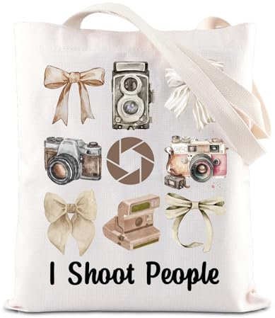 FOTAP Borsa a mano con scritta I Shoot People Fotografo Neonato Fotografo Regalo Fotografia Amante Regalo Fotocamera Fotografo Borsa, bianco, 14.56INCHES