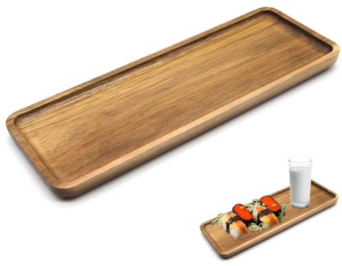 KtbeYTi Plateau en Bois 29x10.6x1.6 cm Rectangulaire Plateau de Service Bois Plateaux en Bois pour Café Pain Fruits Steak Plantes