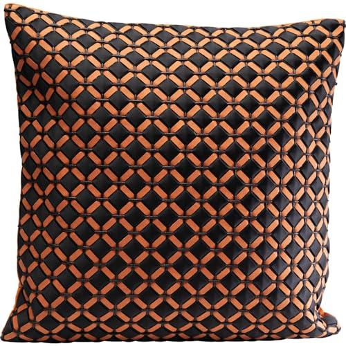 Kare Design Kissen Mina, Orange/Schwarz, Abnehmbarer Bezug mit Reisverschluss, mit Füllung, Dekokissen, Zierkissen, Wohnaccessoire, Bezug in Samtoptik, 45x45 cm (H/B)