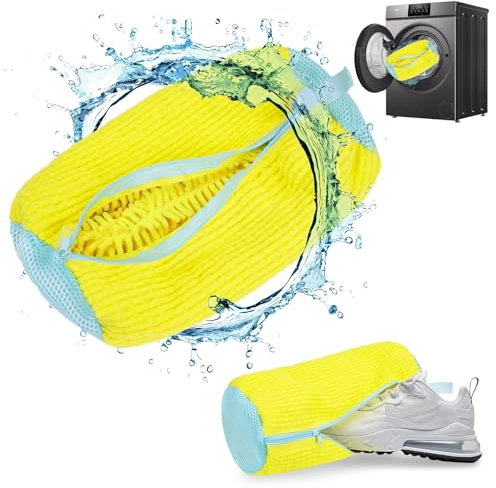 POFIBO Sacchetto Scarpe Lavatrice, 2PCS Sacchetti Lavatrice Scarpe, Sacchetto Lavatrice Riutilizzabili ad Alta Capacità con Cerniera, Adatti per Lavatrici e Asciugatrici (Giallo)
