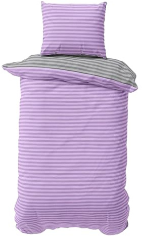 Bettwäsche 155x220 cm 2 teilige Bettbezug Set Lila Grau Damast Stripe Wendebettwäsche Bettwaren 70% Baumwolle 30% Polyester