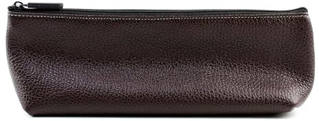 DELMON VARONE - Personalisierbares Federmäppchen XXL aus Premium Leder, Vintage Federtasche für Damen und Herren, Großes Schlampermäppchen im Retro Design mit Reißverschluss (Dunkelbraun Soft Grain)