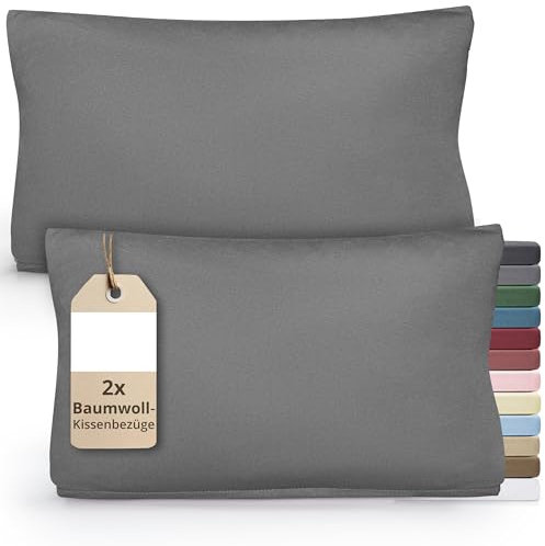 Greenline Kissenbezug Premium Jersey aus 100% Baumwolle Grau Doppelpack (2X) 40 x 80 cm Kissenhülle Kissenbezüge