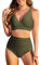 Tuopuda Costume da Bagno Donna a Vita Alta in Due Pezzi,Top Bikini Push up con Scollo a V e Slip per Il Controllo della Pancia,Schiena Incrociata Costumi da Bagno(Verde,L)