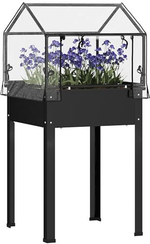 Outsunny Hochbeet mit Abdeckung, erhöhtes Kräuterbeet mit Ablauflöchern, Pflanzkasten aus Metall, wetterbeständig Gemüsebeet, Gartenbeet, Pflanzbeet für Garten, Balkon, 60 x 60 x 120 cm, Schwarz