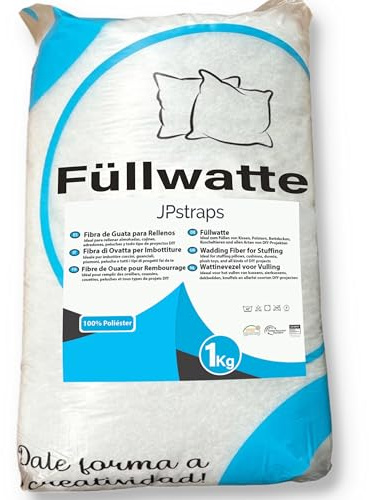 JPstraps - Füllwatte 100% Polyester – weiche, dichte Watte für Kissenfüllung, Kuscheltiere und Amigurumis, silikonisierte Hohlfaser Bastelwatte für DIY und Deko-Ideen (1 kg)