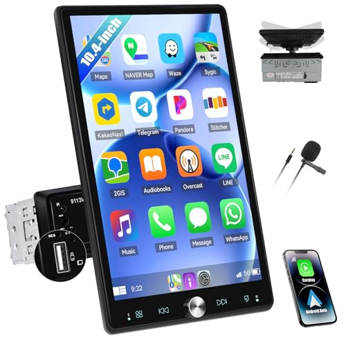 SIXWIN 1 Din Autoradio con CarPlay&Android Auto, 10.4 Pollici HD Touchscreen Schermo con Mirror link Bluetooth RDS/FM EQ SWC USB AUX