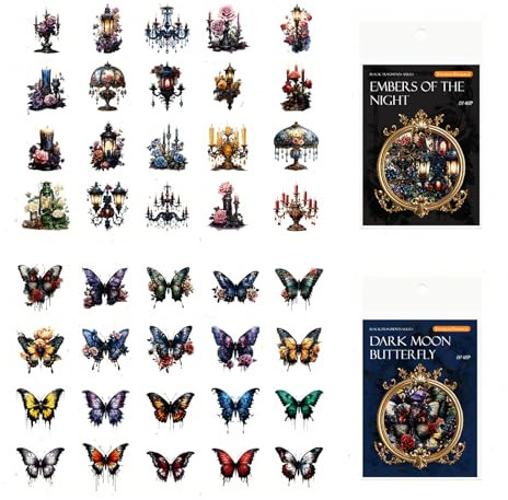 80 Pcs Gothic Vintage Scrapbook Accessories Stickers Set, Butterfly Flower Frame Sticker Decoration for Scrapbooking, Bullet Journaling, Photo Albums, Laptop DIY