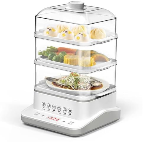 JYHUHGRG Vaporiera elettrica a 3 Livelli, 18L/24L con griglia in Acciaio Inox, cestelli impilabili multifunzionali, 6 modalità di Cottura preimpostate, cestelli impilabili,24L