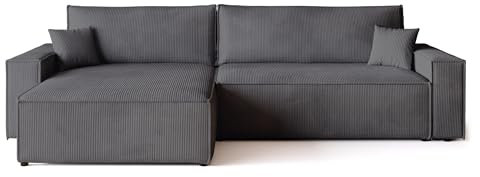 BROMARKT Sofa mit Schlaffunktion Couch L Cordstoff Sofa Bettkasten Schlafsofa für Wohnzimmer Ecksofa freistehend Adi XL Relaxsofa 3 sitzer 272x143x85 cm Grau