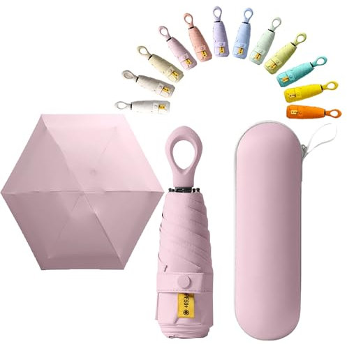 Mini Sun Travel Umbrella Ring handle Coating Layer Fabric Blocking/anti UPF 50 UV Protection 99.9% Compact Folding Purse Umbrella/Lightweight Small Portable Backpack/Rain Sun/Men Women Kids