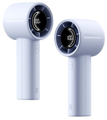JISULIFE Ventilador de mano mini, 5000 mAh, batería recargable, enfriamiento hasta 28 horas, 5 velocidades, viento fuerte, ventilador pequeño para viajes, aire libre, camping, playa, maquillaje (azul)