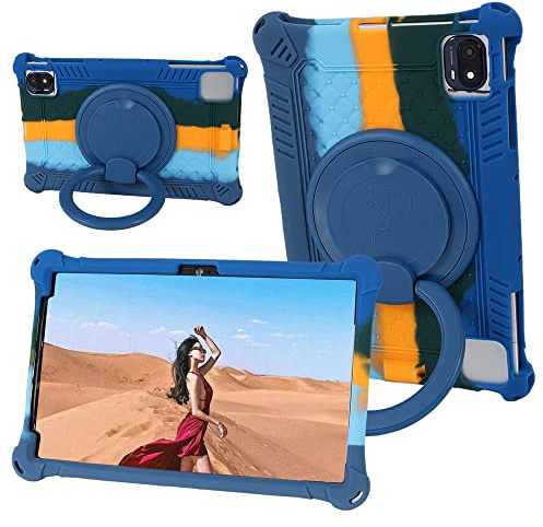 YKWXSC Hülle für DOOGEE U9/U10/U10 Pro/T10/T10W Tablet 10,1 Zoll, 360 Drehbarem Ständer mit Schultergurt Stoßfeste Silikonhülle für DOOGEE U9/U10/U10 Pro/T10/T10W Tablet 10,1 Zoll, Dunkelblau