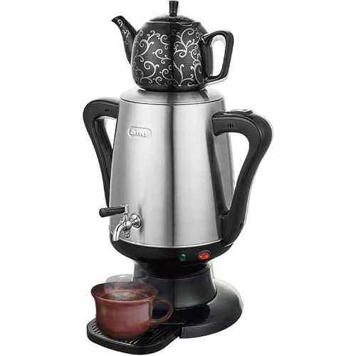 Electric Turkish Tea Maker, Electric Turkish Coffee Maker, 4L Stainless Steel Teapot & 1L Ceramic Teapot, Electric Kettle,Tea Maker Kettle Set with Keep Warm Function, for Scented Tea black