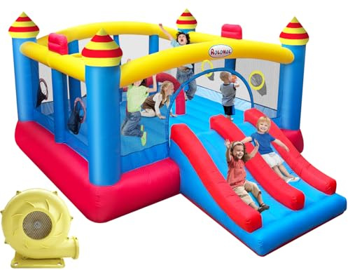 Big Inflatable Bounce House, Jumping Bouncy Castle for Kids,18.7ft x 13ft, Outdoor Bouncer with Double Slide,Double Basketball Hoop,Fun Central Obstacle,Throw Ball Game,Reinforced PVC Bounce Floor