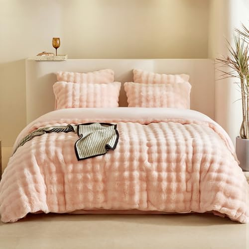 Tokokimo Housse de Couette Peluche 240 x 260 avec 2 Taies d'oreiller 65x65 cm - Chaud Hiver Moelleux Fourrure de Lapin Peluche Parure de Lit 240 x 260 avec Fermeture éclair, Rose
