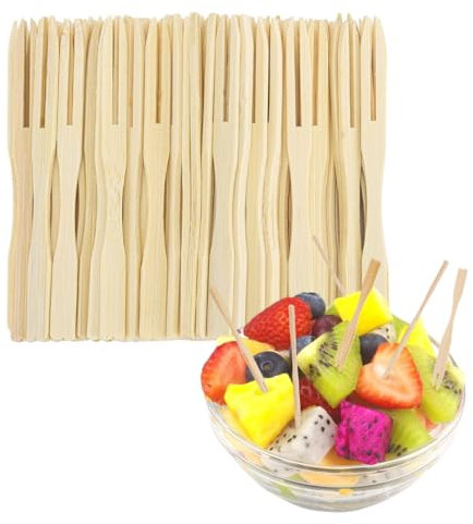 OUDQFCJ 200 Pcs Tenedores Desechables de Madera para Patatas Fritas, Cubiertos de Madera para Fiesta, Cumpleaños, Camping y Picnic (85MM)