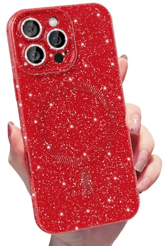 MINSCOSE for iPhone 11 Pro Max Case Magnetic Compatible with Magsafe,Cute Neon Glitter Super Vibrant Shiny Bling Sparkly Glossy Girly Case with Thin Slim Camera Protection for Women Girl-Wine Red
