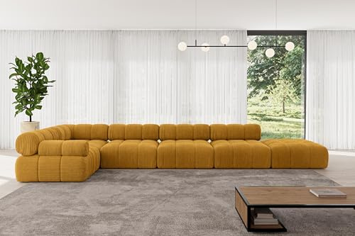 ALTDECOR Modulares Sofa Ecksofa in L-Form Corner modular Sofa Eckcouch Couch Wohnlandschaft Cauchsofa Polstersofa Felto-L3-475x190x70 cm Senfgelb