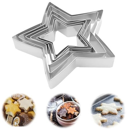 5 Pcs Star Cookie Cutter,Stainless Steel Star Shaped Cookie Cutters,Six-Pointed Stars Pastry Cutter, Great for DIY Baking Cake Decoration Holiday,Use with Pastry, Icing, Biscuit and Cookie.(5 Size)