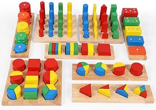 TOWO Holz Sortierspiel mit Geometrische Formen zum Stapeln, Sortieren und Kategorisieren-holz formen Puzzle -geometrische figuren spiel-Pädagogisches Holzspielzeug Montessori Spielzeug für 3 Jahre alt