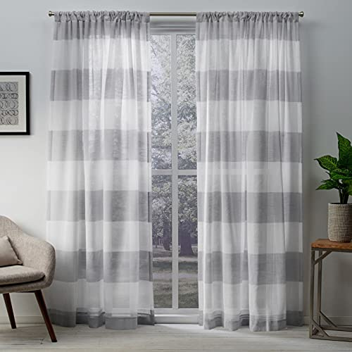 EXCLUSIVE HOME Darma Sheer Linen Rod Pocket Curtain Panel Pair, 50x96, Dove Grey
