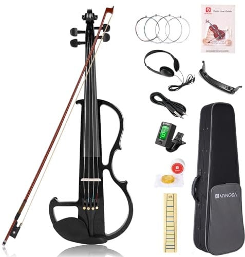 Vangoa Elettrica Silenzioso Violino 4/4 Full size Legno D'acero Violini per Principianti Studenti Adulti Adolescenti con Kit di Partenza, Nero