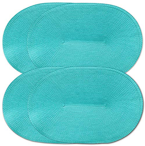 CAIT CHAPMAN HOME COLLECTION Platzdeckchen, oval, geflochten, Polypropylen, Kunststoff, Blau, 4 Stück