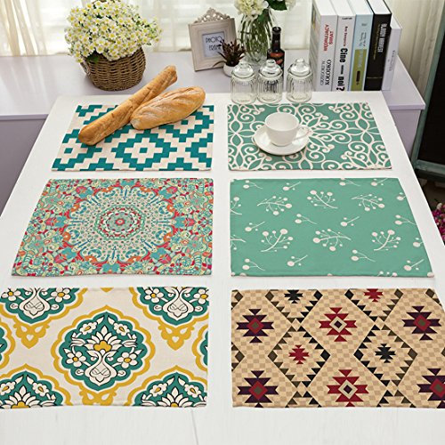 X-Labor 6er Set Tischset/Platzset Modern Design Platzmatte hochwertige Baumwolle und Leinen Tischunterlagen 42x32cm Muster-A