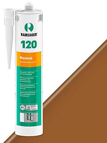 RAMSAUER 120 Neutral (Lehmbraun) - 310ml Kartusche, Silikon Dichtstoff zur Versiegelung von Einscheiben-, VSG-, & Isoliergläsern, haftet auf Holz, Glas, Metall, witterungsbeständig, elastisch